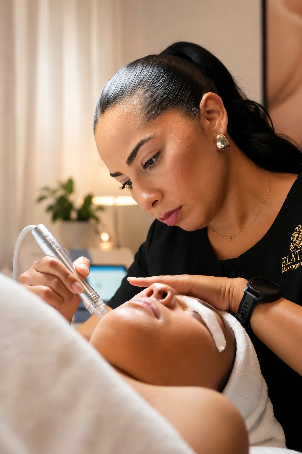 Esthetician performing an advanced facial treatment