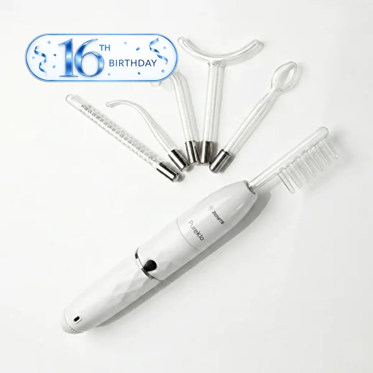 High-frequency facial wand with glass electrode attachments